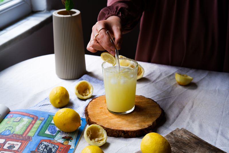 Fresh craft lemonade drink with ice
